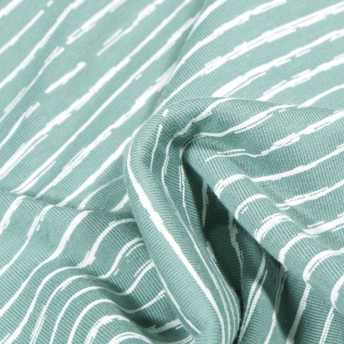 Tissu Jersey Coton Rayures destructurées sur fond Vert menthe clair