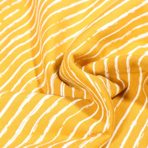 Tissu Jersey Coton Rayures destructurées sur fond Jaune