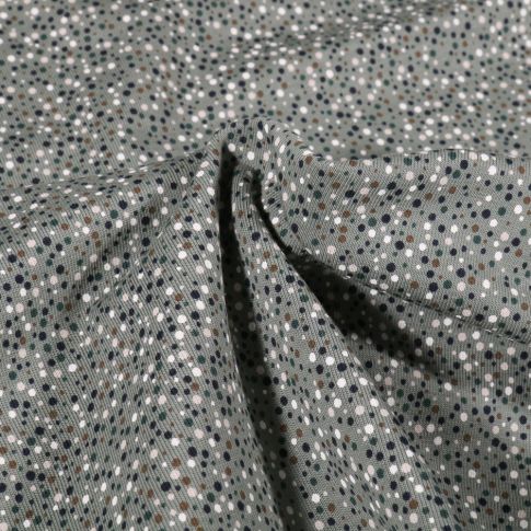 Tissu Jersey Coton Petits pois sur fond Vert kaki clair