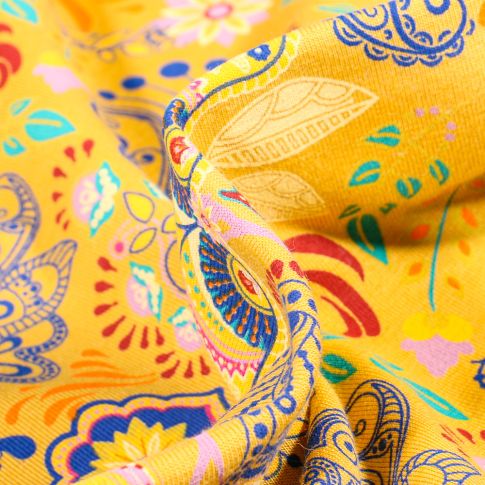 Tissu Jersey Coton Lalla sur fond Jaune vif