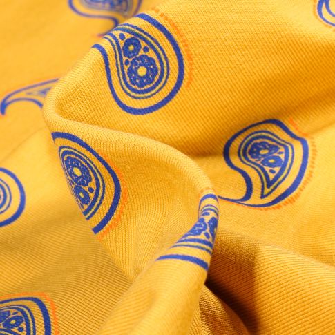Tissu Jersey Coton Motifs cachemire coloré sur fond Jaune