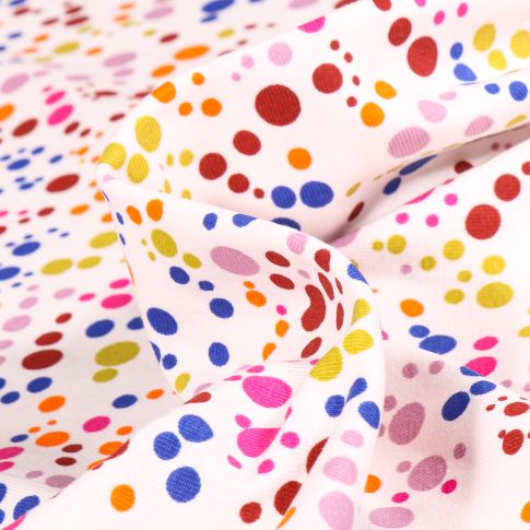 Tissu Jersey coton Confettis multicolores sur fond Blanc