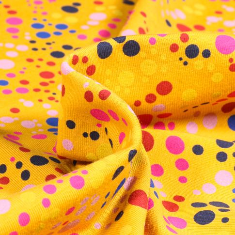 Tissu Jersey coton Confettis multicolores sur fond Jaune