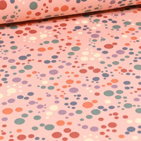 Tissu Jersey Coton Confettis pastel sur fond Rose