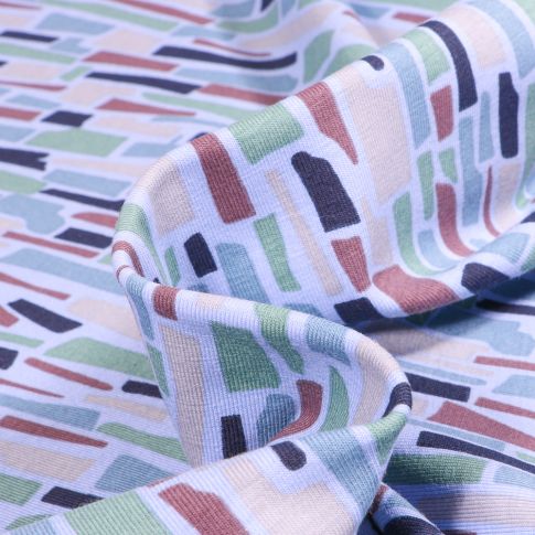 Tissu Jersey Coton Rectangle destructuré sur fond Bleu ciel