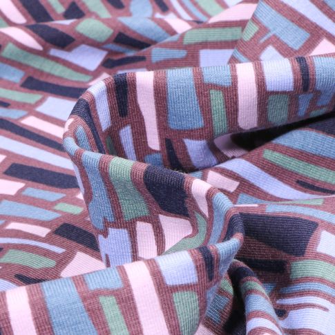 Tissu Jersey Coton Rectangle destructuré sur fond Marron