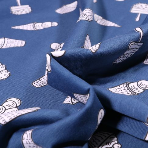 Tissu Jersey Coton Magique Ice cream sur fond Bleu