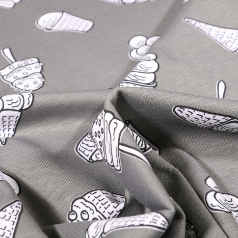 Tissu Jersey Coton Magique Ice cream sur fond Gris