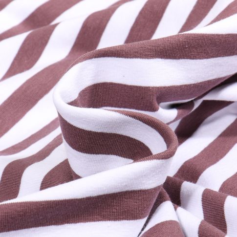 Tissu Jersey Coton Stripe sur fond Cacao