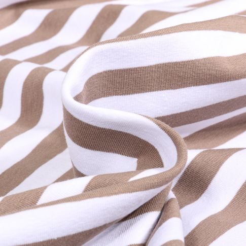 Tissu Jersey Coton Stripe sur fond Taupe