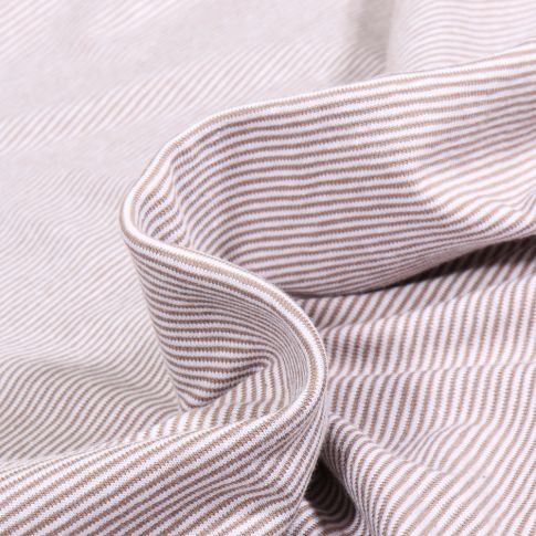 Tissu Jersey Coton Stripe mini sur fond Taupe