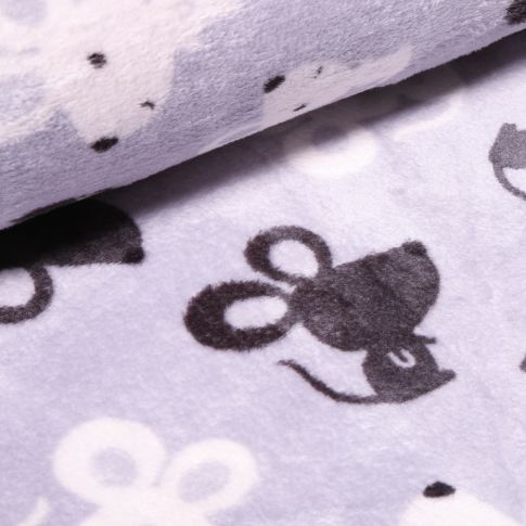 Tissu Doudou Souris blanches et noires sur fond Bleu gris