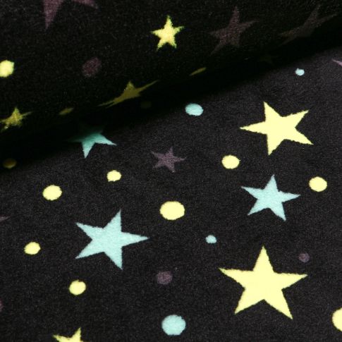 Tissu Doudou Etoiles et pois sur fond Noir