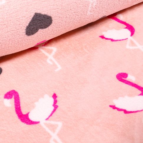 Tissu Doudou Flamants roses sur fond Rose