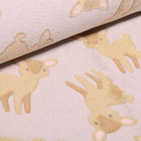 Tissu Doudou Faon sur fond Beige clair