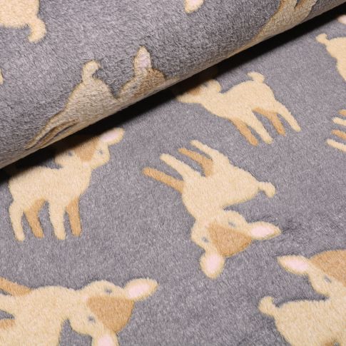 Tissu Doudou Faon sur fond Gris clair