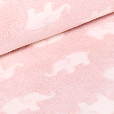 Tissu Doudou Baby éléphants sur fond Rose pâle