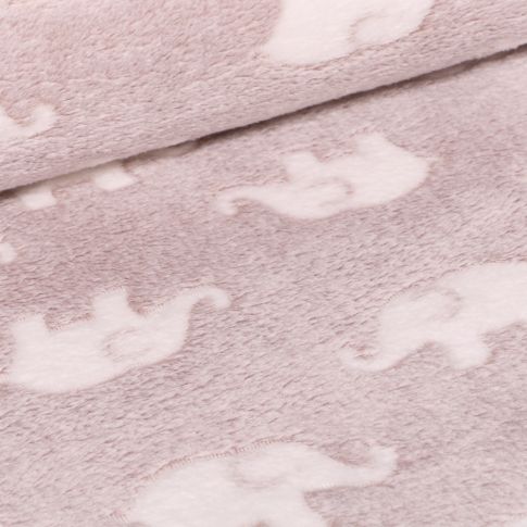 Tissu Doudou Baby éléphants sur fond Gris clair