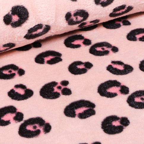 Tissu Doudou Tâches léopard sur fond Rose