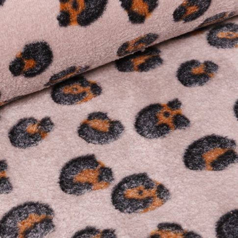 Tissu Doudou Tâches léopard sur fond Beige