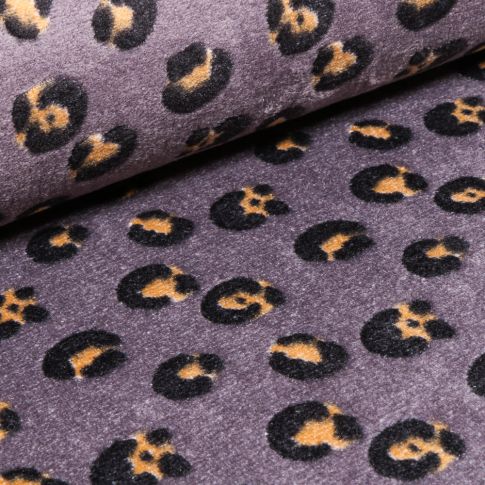 Tissu Doudou Tâches léopard sur fond Gris foncé