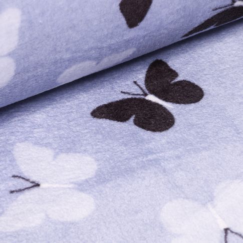 Tissu Doudou Papillons sur fond Bleu ciel