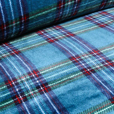 Tissu Doudou Ecossais sur fond Bleu