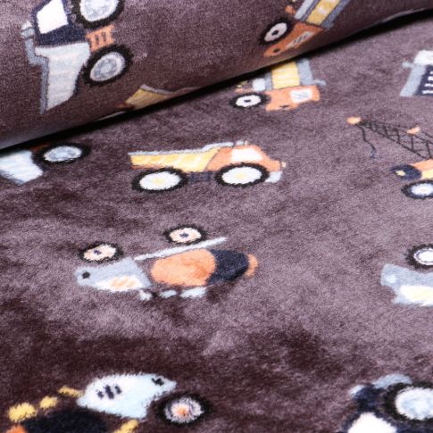 Tissu Doudou Engins de chantier sur fond Gris anthracite