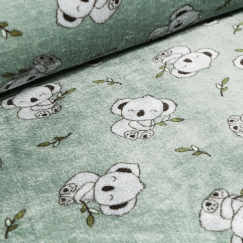Tissu Doudou Koalas sur fond Vert menthe clair