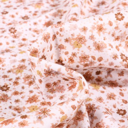 Tissu Popeline de coton Sweet Flower Louise nude sur fond Blanc