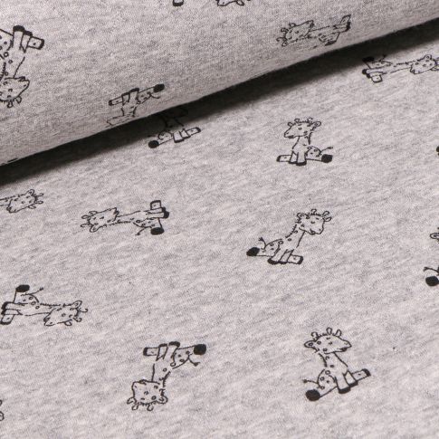 Tissu Sweat matelassé Girafes sur fond Gris chiné