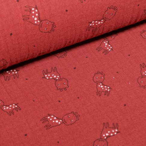 Tissu Triple gaze Girafe sur fond Terracotta