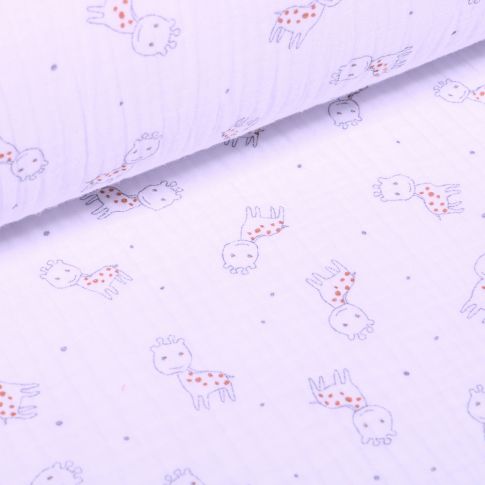 Tissu Triple gaze Girafe sur fond Blanc