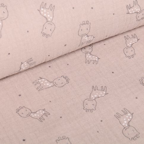 Tissu Triple gaze Girafe sur fond Taupe