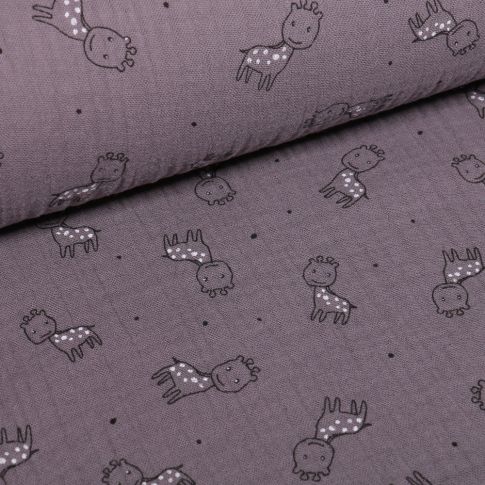 Tissu Triple gaze Girafe sur fond Gris anthracite