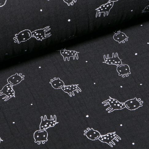 Tissu Triple gaze Girafe sur fond Noir