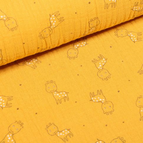 Tissu Triple gaze Girafe sur fond Jaune