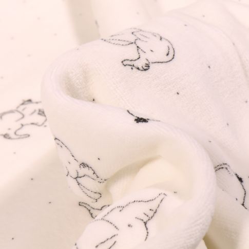 Tissu Jersey Velours tout doux Eléphanteau sur fond Blanc cassé