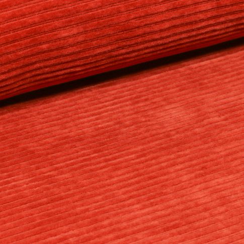 Tissu Jersey Côtelé Aspect Velours Orange