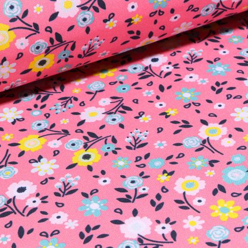 Tissu Softshell Fleuris sur fond Rose