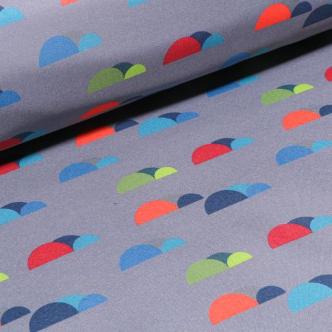 Tissu Softshell Nuages colorés sur fond Gris