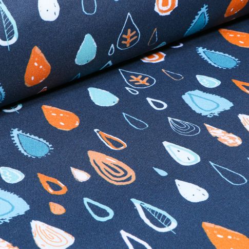 Tissu Softshell Gouttes colorées sur fond Bleu nuit