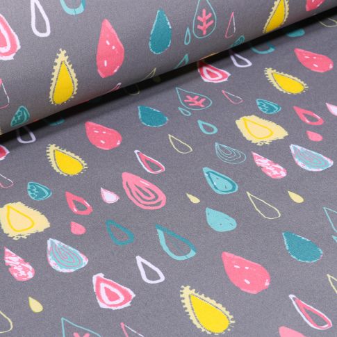 Tissu Softshell Gouttes colorées sur fond Gris