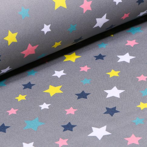 Tissu Softshell Etoiles colorées sur fond Gris