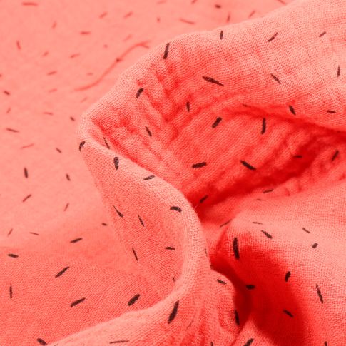 Tissu Double gaze Confettis sur fond Corail