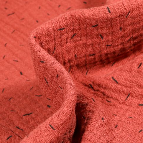 Tissu Double gaze Confettis sur fond Terre de Sienne