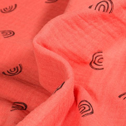 Tissu Double gaze Rainbow sur fond Corail