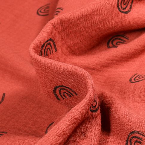Tissu Double gaze Rainbow sur fond Terracotta