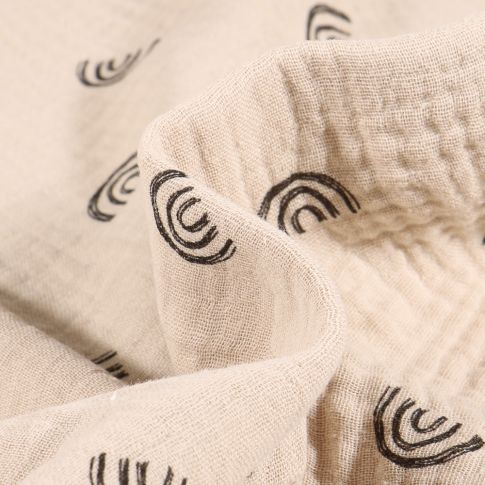 Tissu Double gaze Rainbow sur fond Beige sable