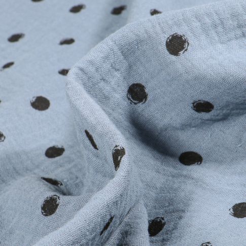Tissu Double gaze Pois noirs sur fond Bleu ancien